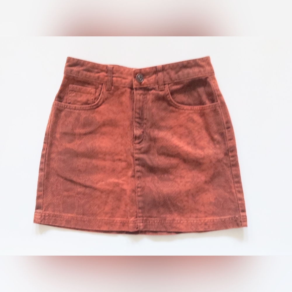 BDG Urban Outfitters Burnt Rust Snake Skin Cotton Denim Mini Skirt Size Small